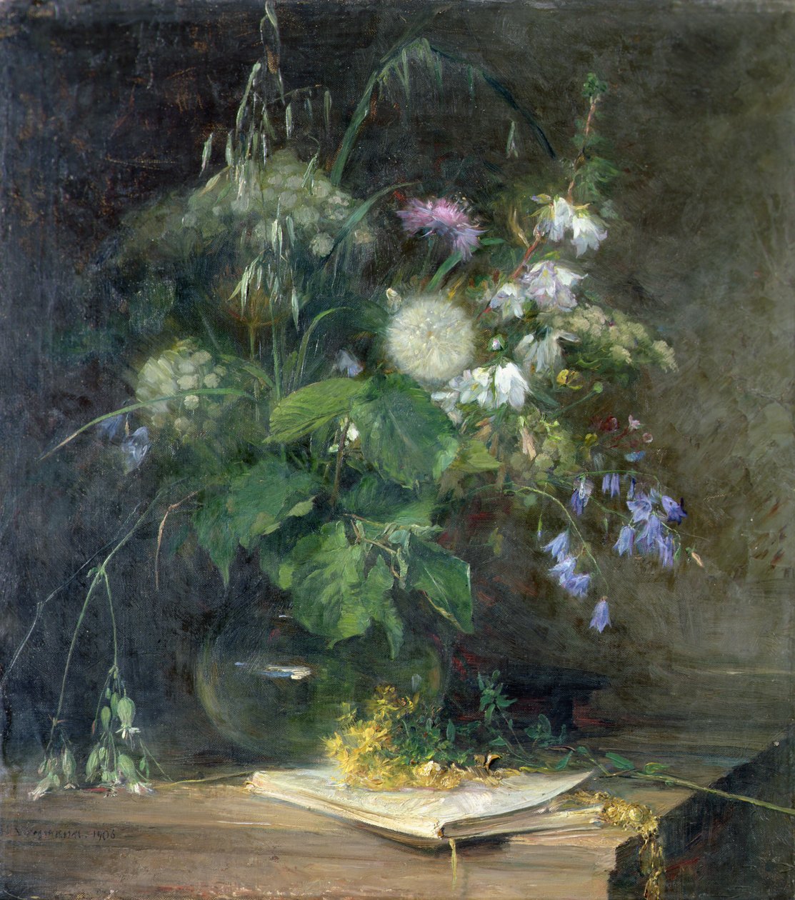 Vilda blommor i en glasvas av Bertha Wegmann