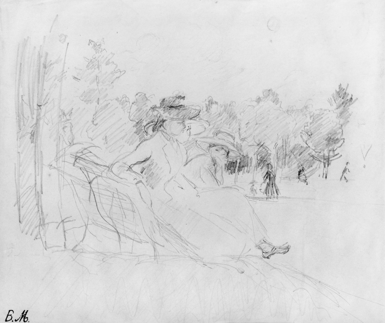Vid Bois de Boulogne, 1888 (svart bly på papper) av Berthe Morisot