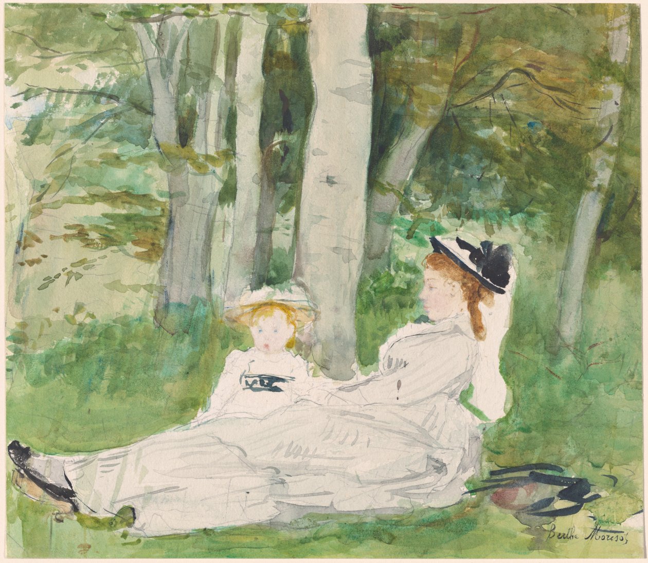 Ved skovens udkant (Edma og Jeanne), ca. 1872 (wc og grafit på papir) sverige av Berthe Morisot
