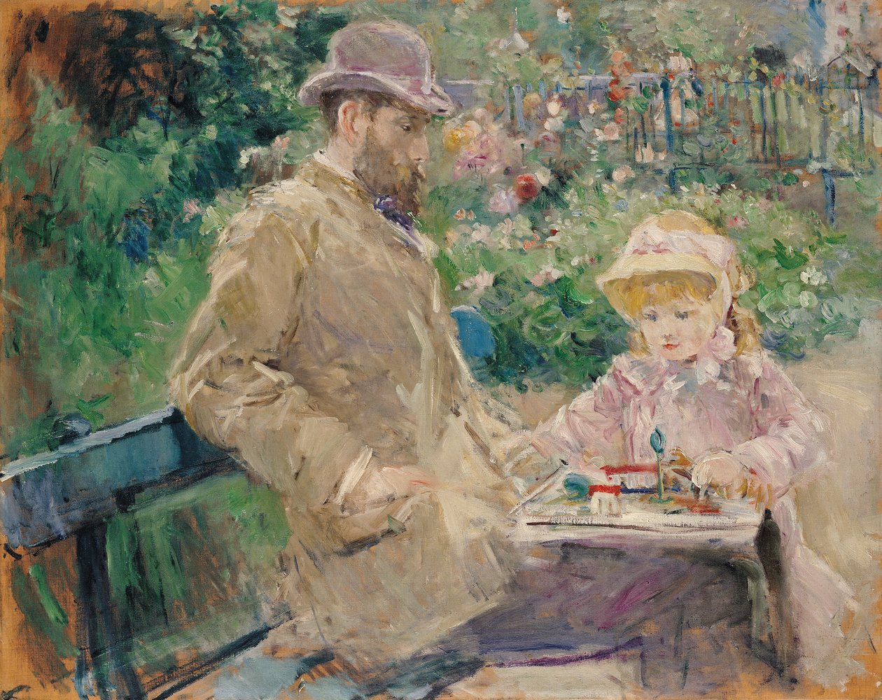 Eugene Manet (1833-92) med sin dotter i Bougival, ca 1881 av Berthe Morisot