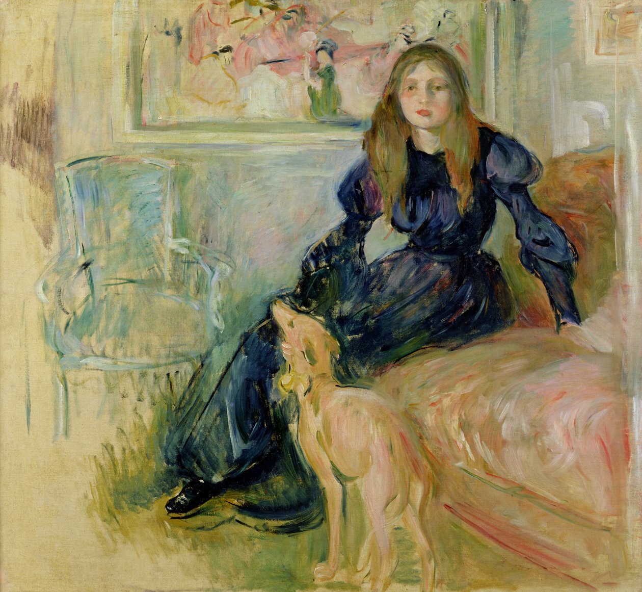 Julie Manet (1878-1966) och hennes vinthund Laerte, 1893 av Berthe Morisot