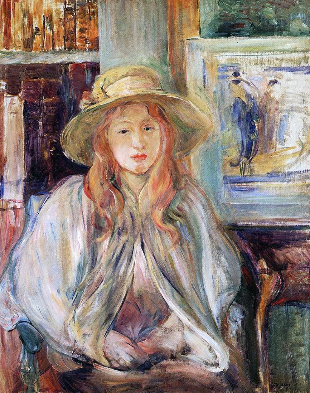 Julie Manet med en stråhatt, 1892, duk) av Berthe Morisot