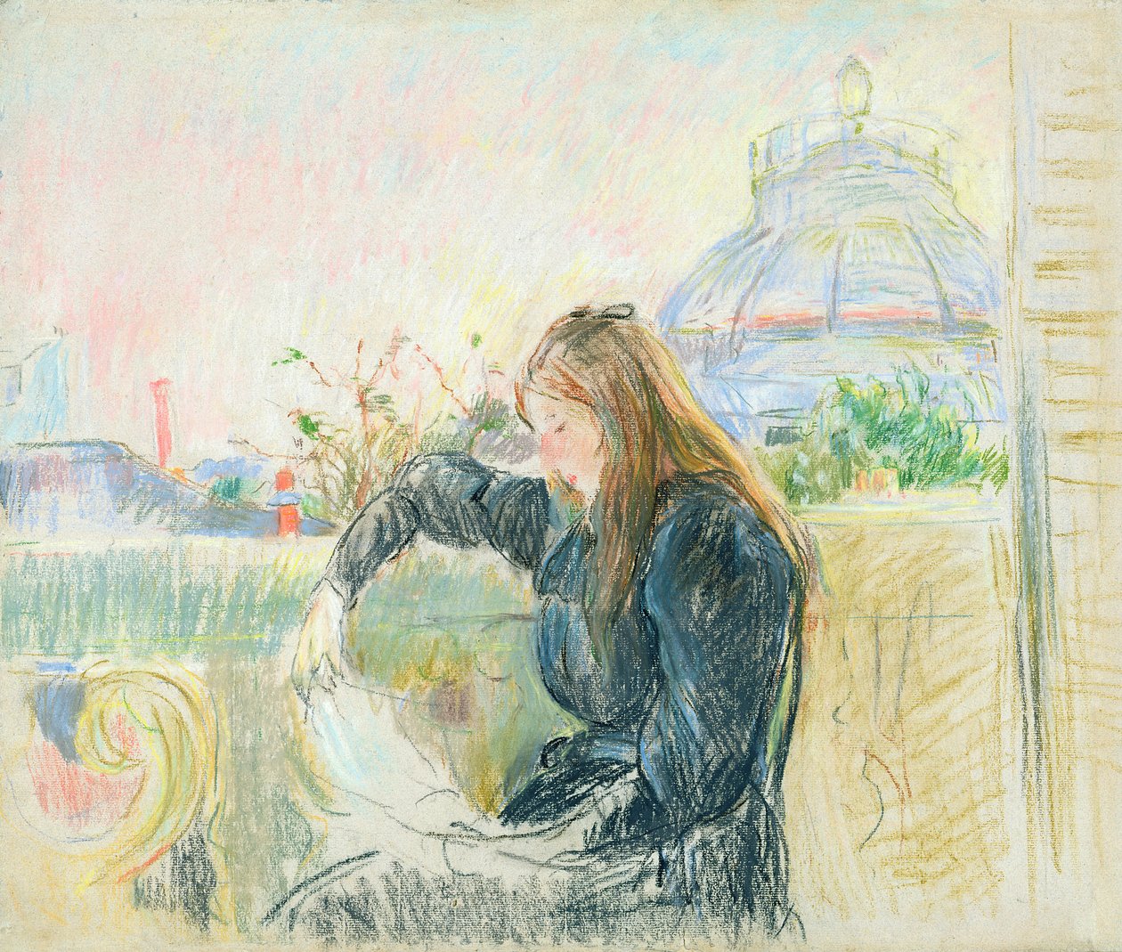 På balkongen, 1893 (pastell på papper) av Berthe Morisot