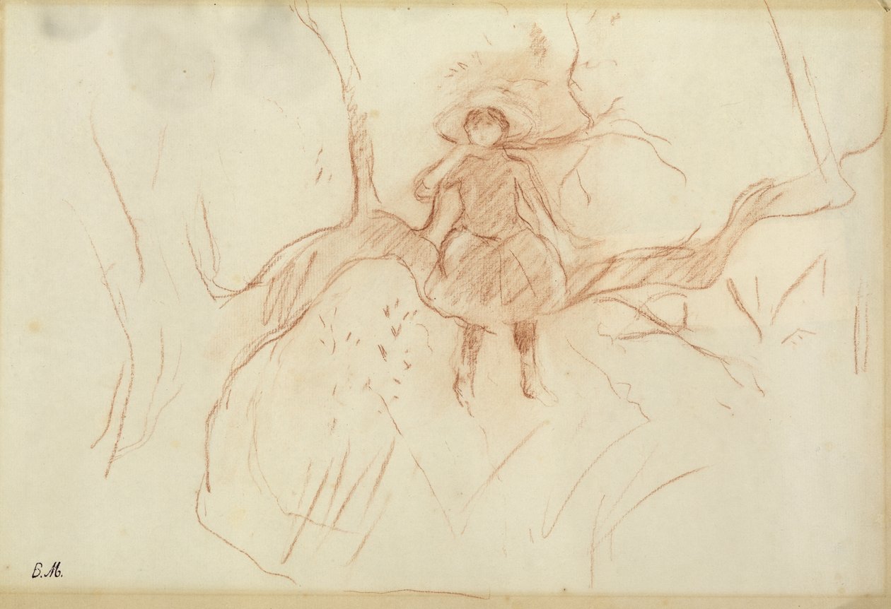 Perching in the Tree, 1889 (röd krita på papper) av Berthe Morisot