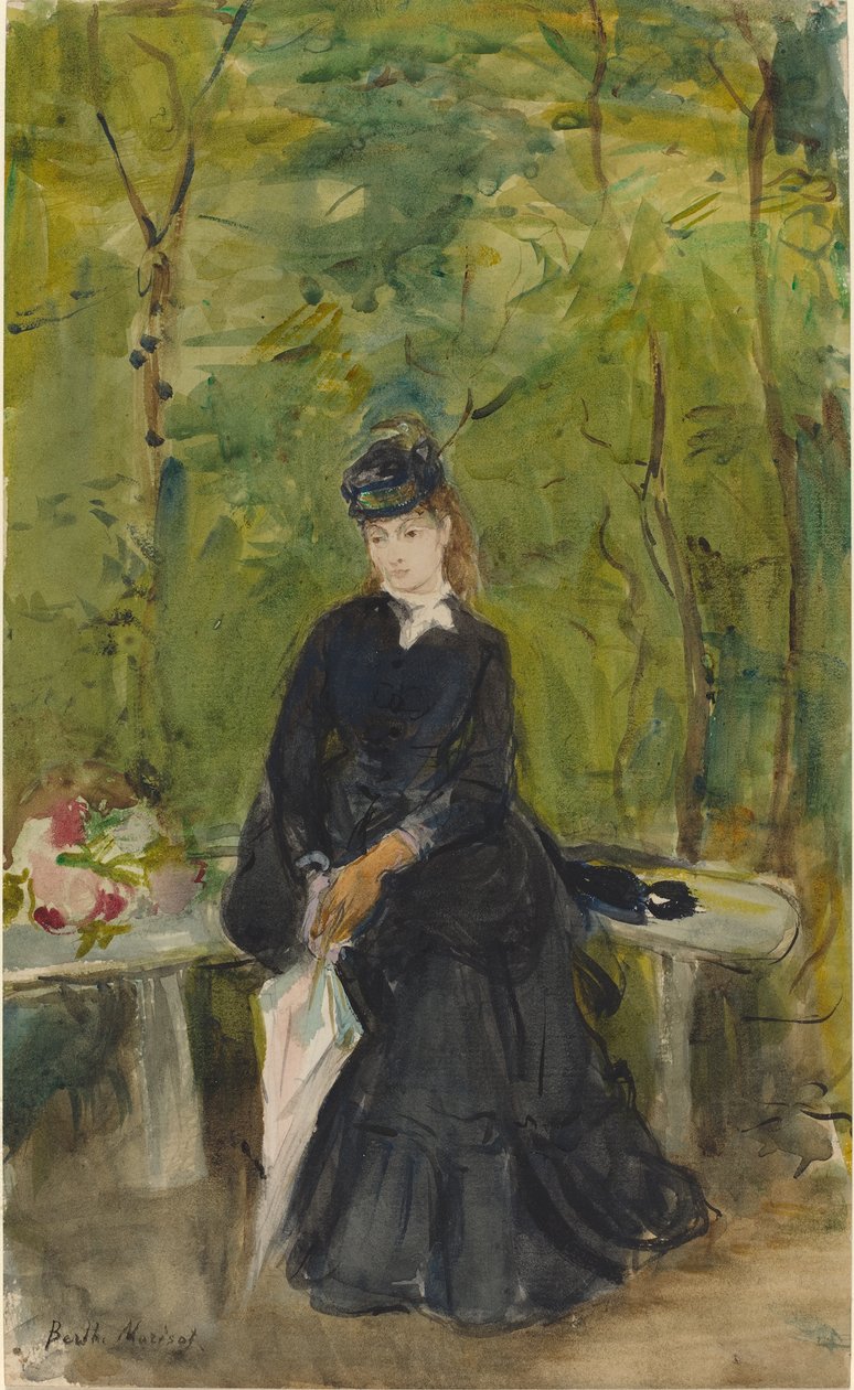 Konstnärens syster Edma sitter i en park, 1864 av Berthe Morisot