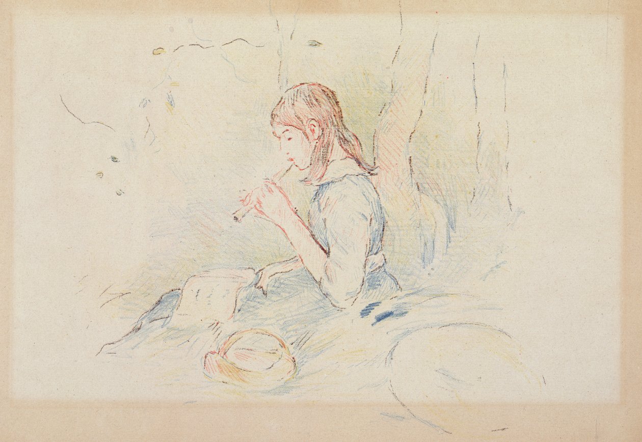 The Flageolet Player, 1890 (färgpenna på papper) av Berthe Morisot