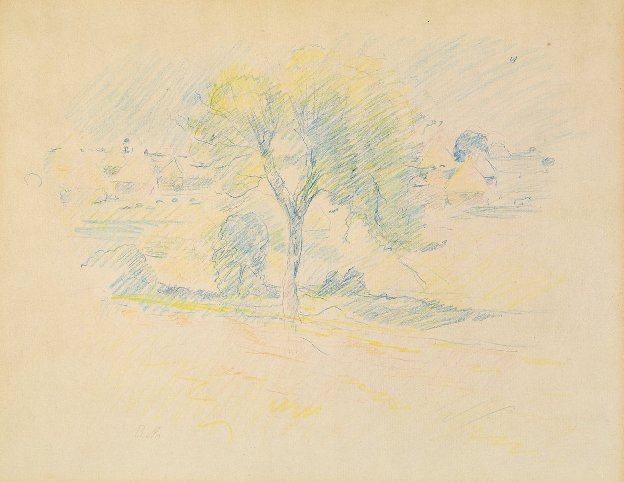 Träd och kvarnstenar, 1883 (färgpenna på papper) av Berthe Morisot