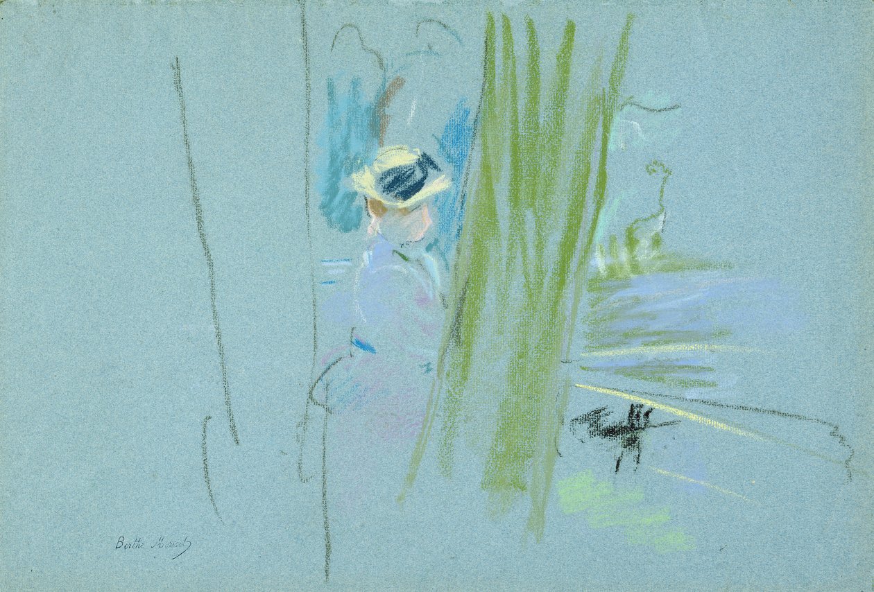 Kvinna som fiskar vid en sjö, 1885 (pastell på papper) av Berthe Morisot