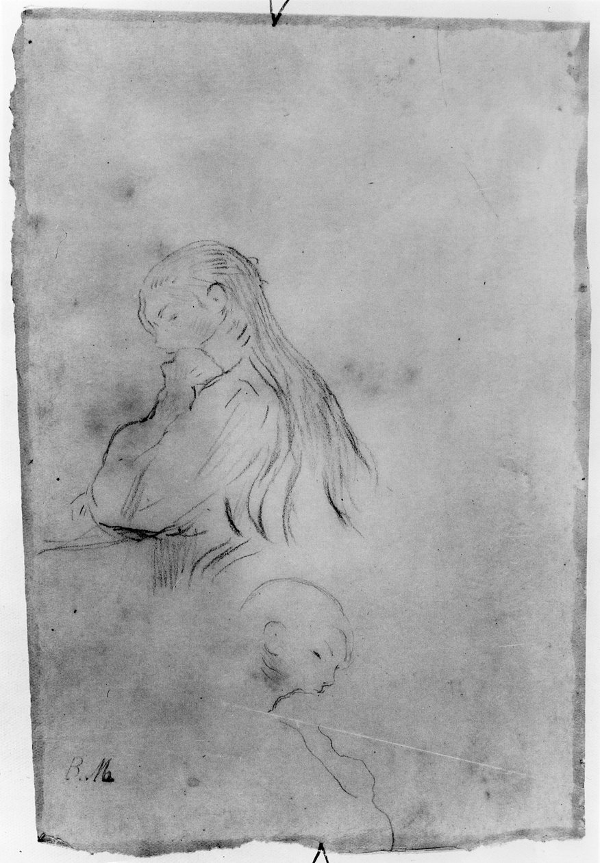 Young Girl Writing, 1891 (kol på papper) av Berthe Morisot