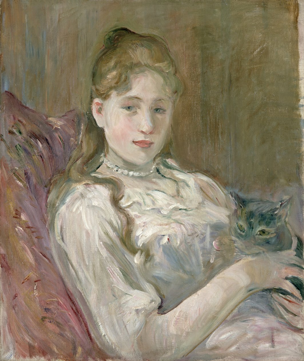 Ung flicka med katt, 1892 av Berthe Morisot