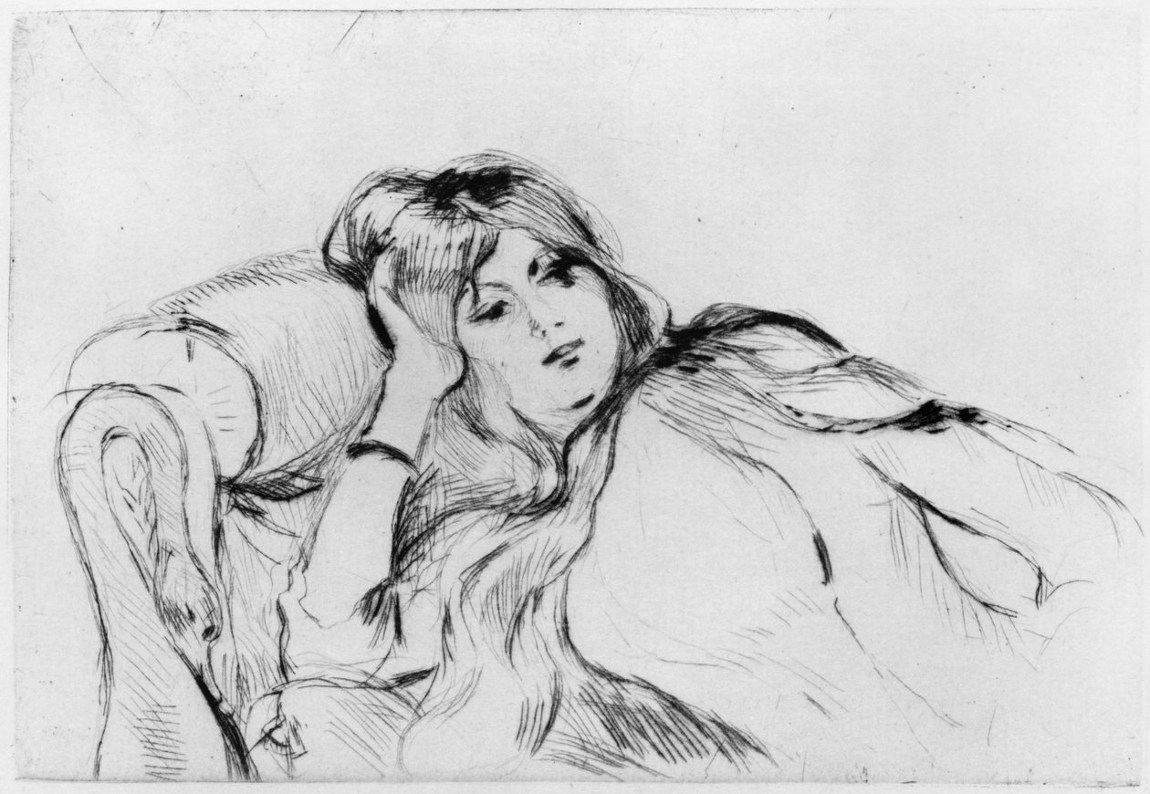 Ung kvinna i vila, 1889 (torrnål) av Berthe Morisot