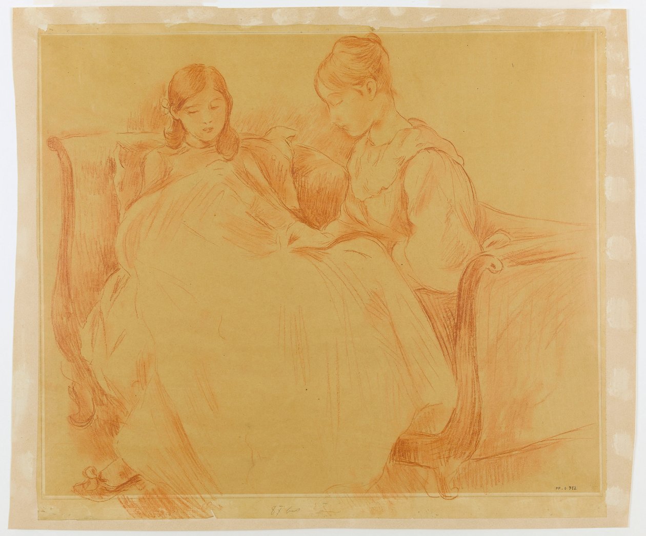Studie av unga flickor som syr av Berthe Morisot
