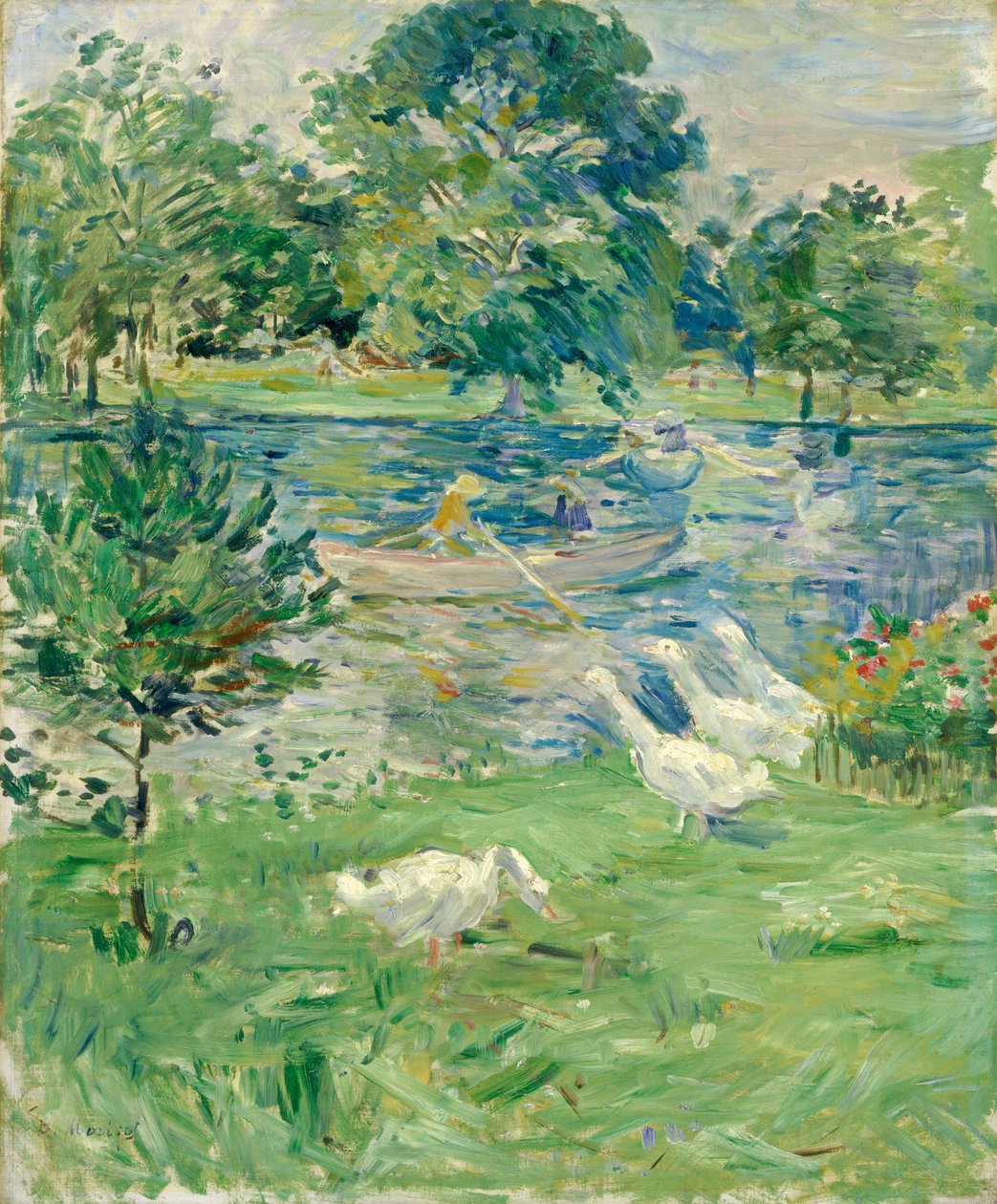 Flicka i en båt med gäss av Berthe Morisot