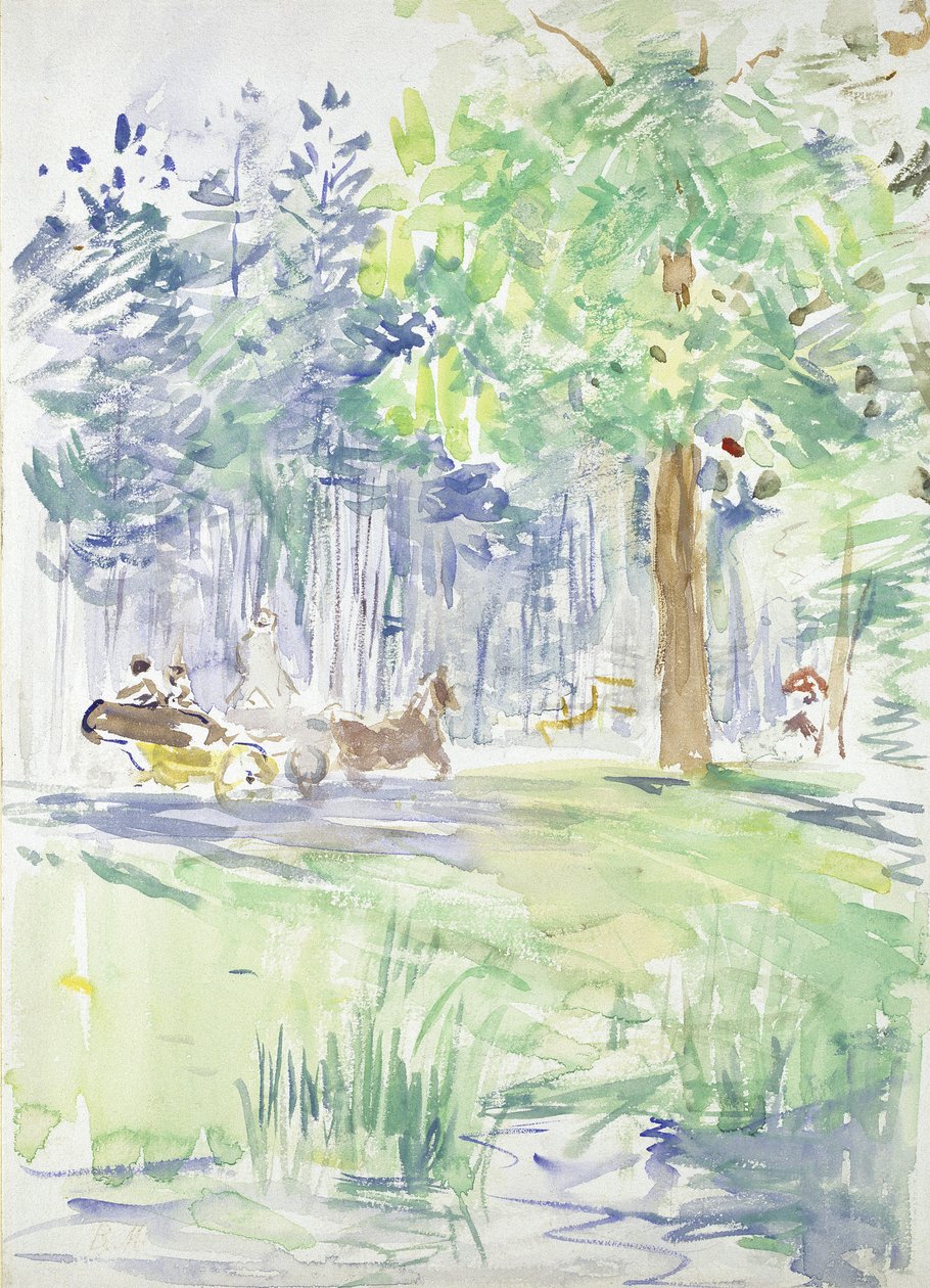 Häst och vagn på en skogsväg, efter 1883 (akvarell på vitt vävt papper) av Berthe Morisot