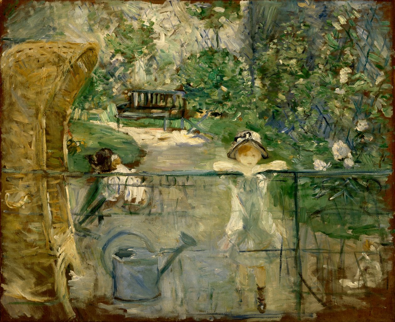 Små flickor i trädgården eller korgstolen, 1885 av Berthe Morisot