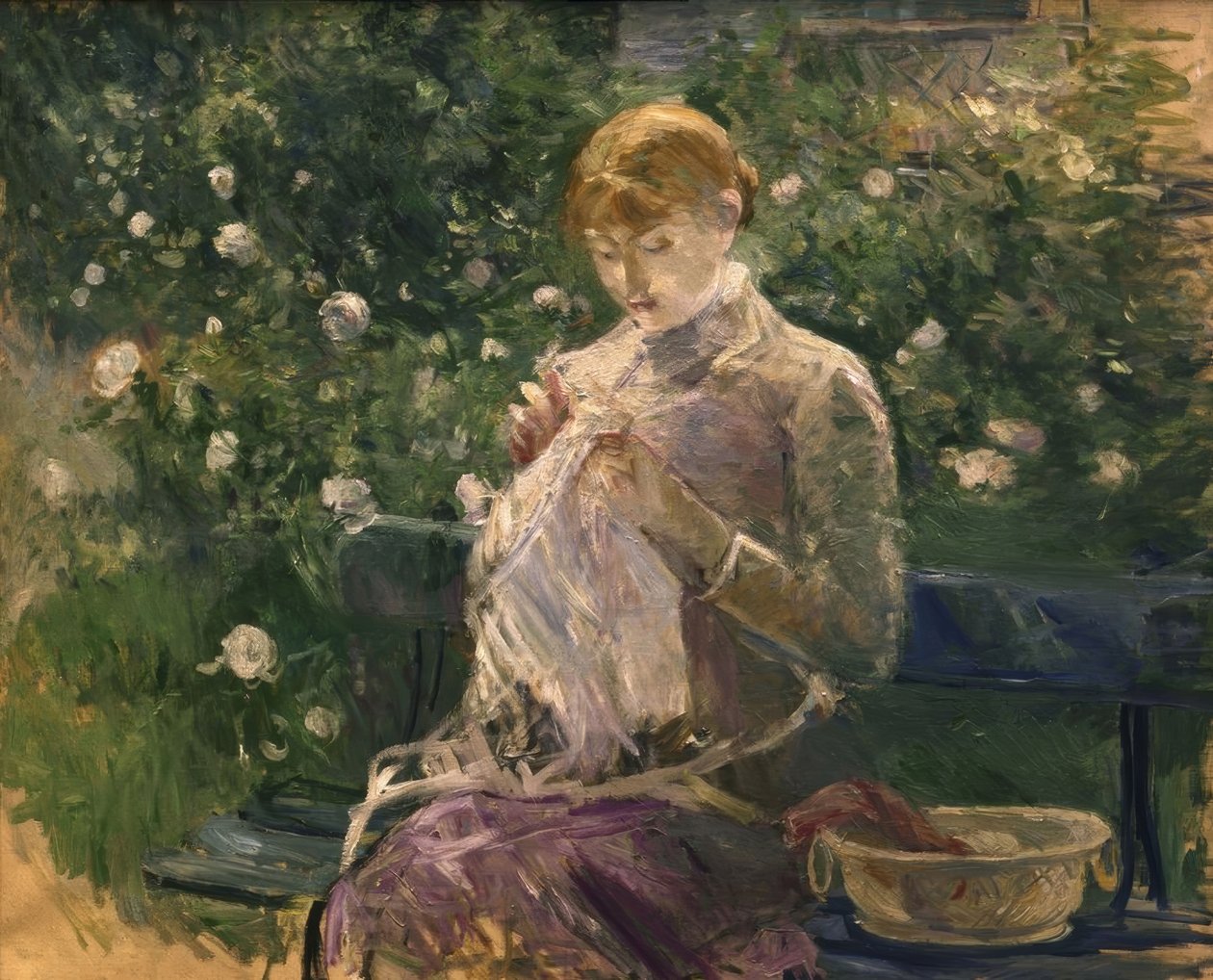 Pasie sömnad i Bougivals trädgård – 1881 – 81 × 100 cm – olja på duk av Berthe Morisot