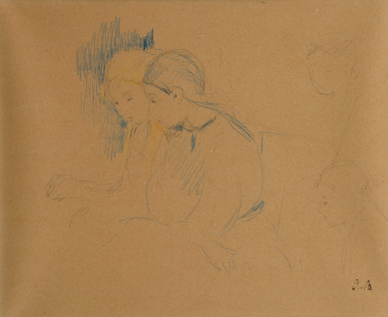 Porträtt av unga flickor (färgade kritor och penna) av Berthe Morisot