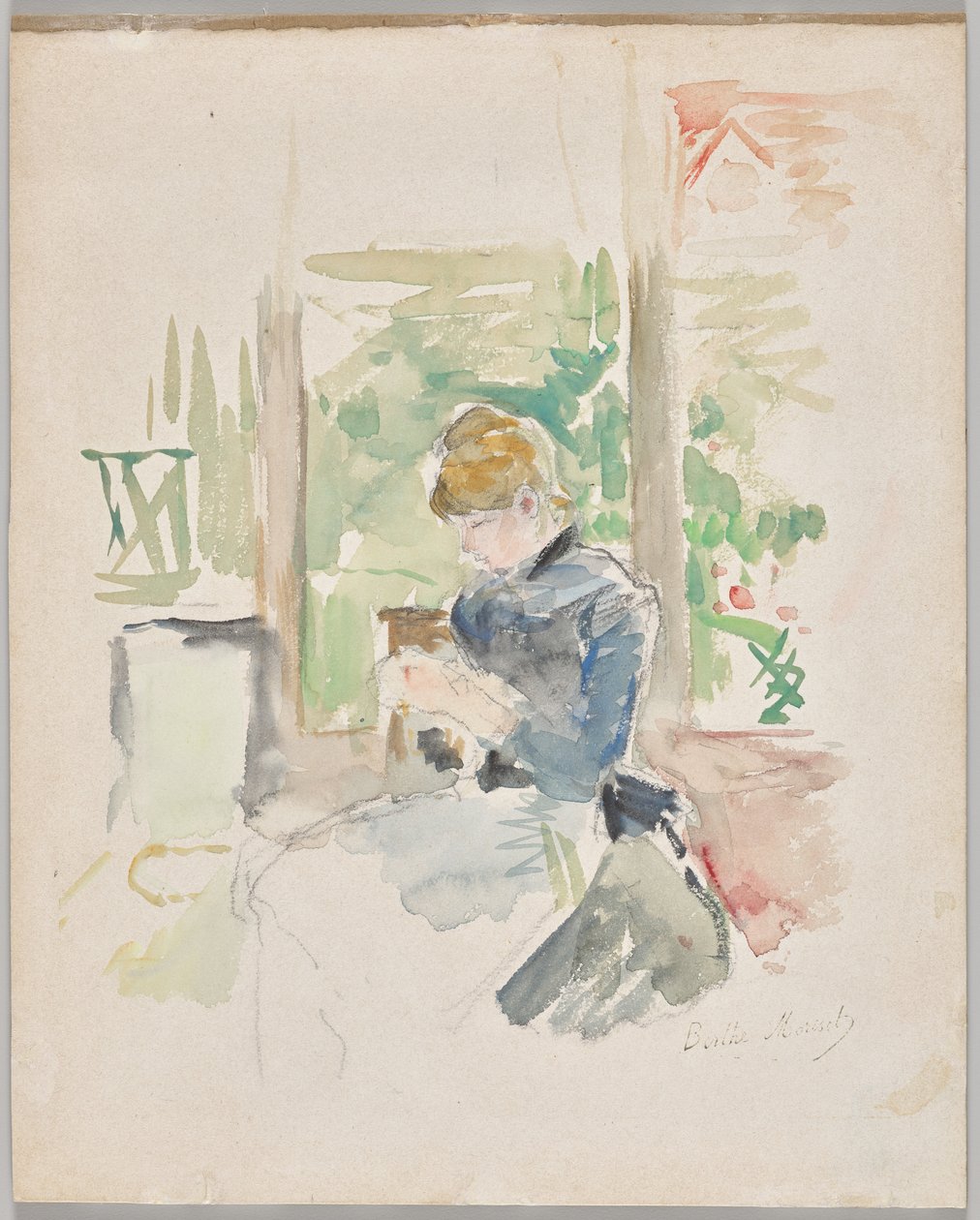 Sy vid fönstret av Berthe Morisot