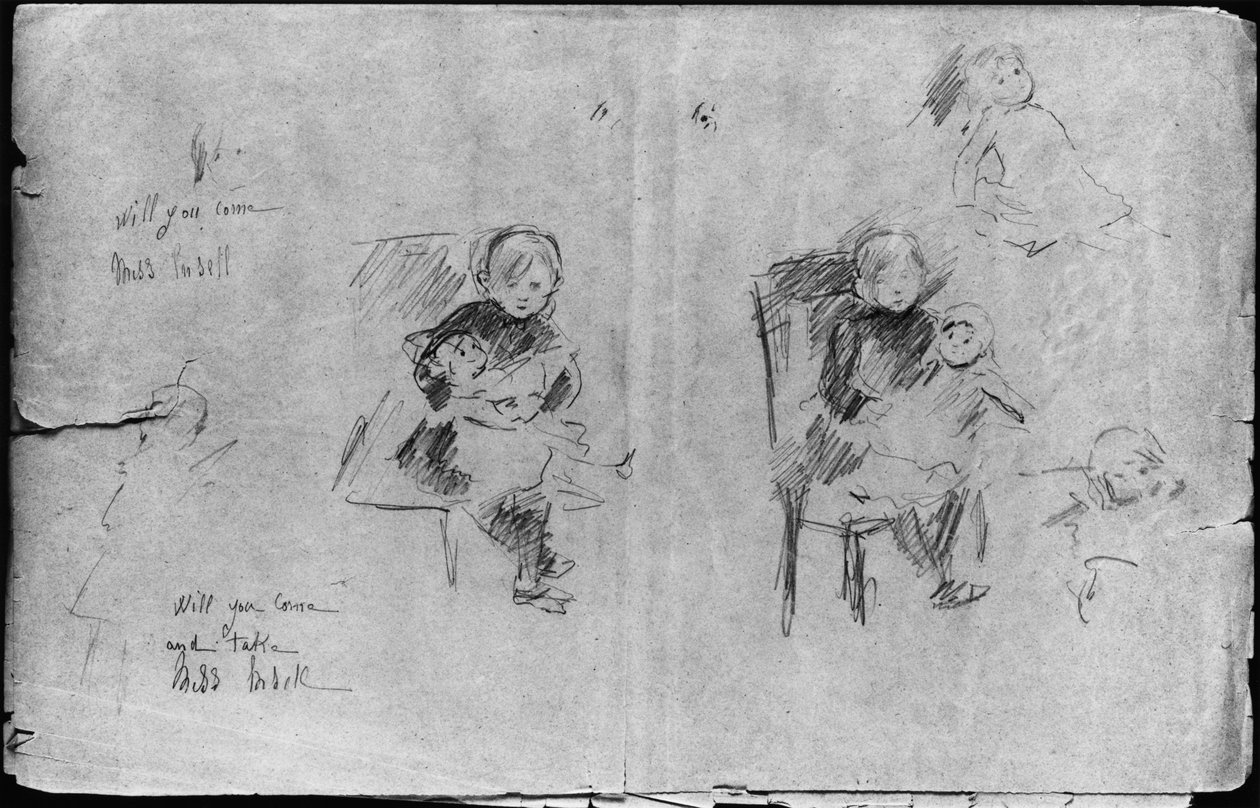 Studies for Little Girl with a Doll, 1884 (svart bly på papper) av Berthe Morisot