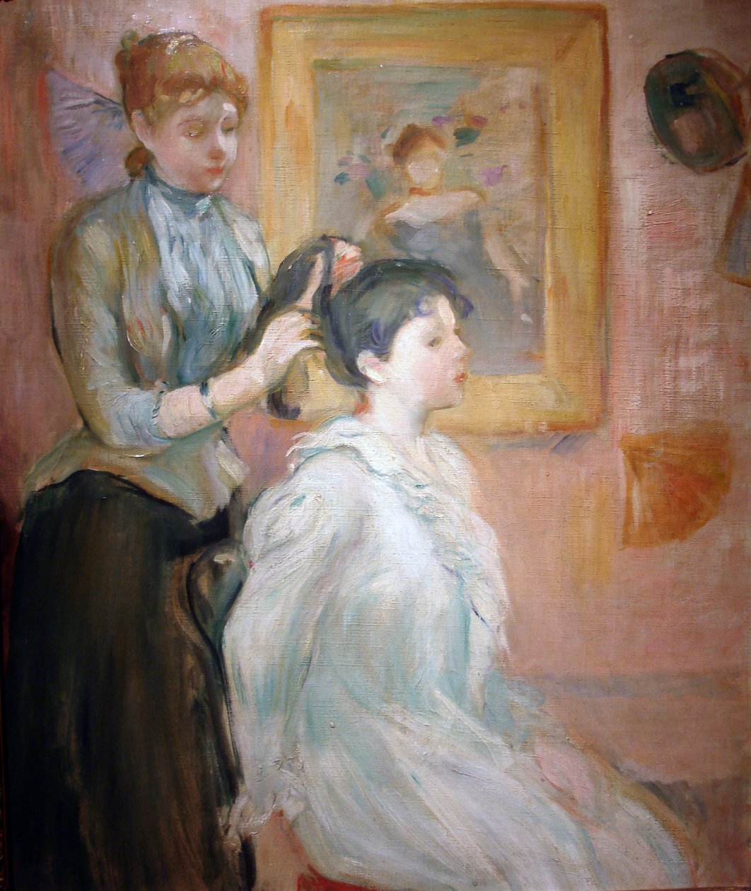 The Coiffure (olja på duk) av Berthe Morisot