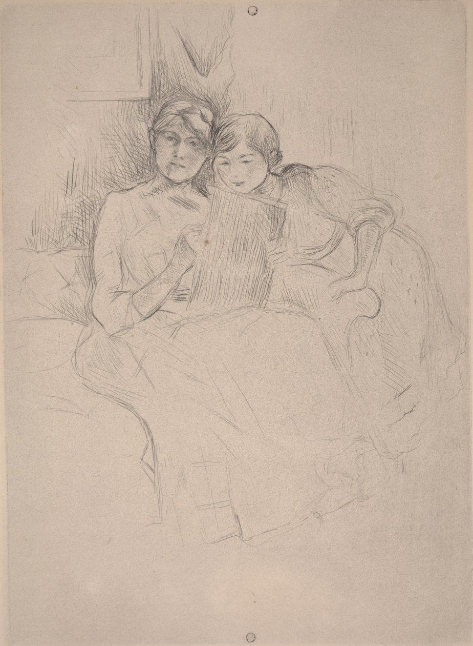 Ritningslektionen - Berthe Morisot ritar med sin dotter, ca 1889-90 (torrnål) av Berthe Morisot