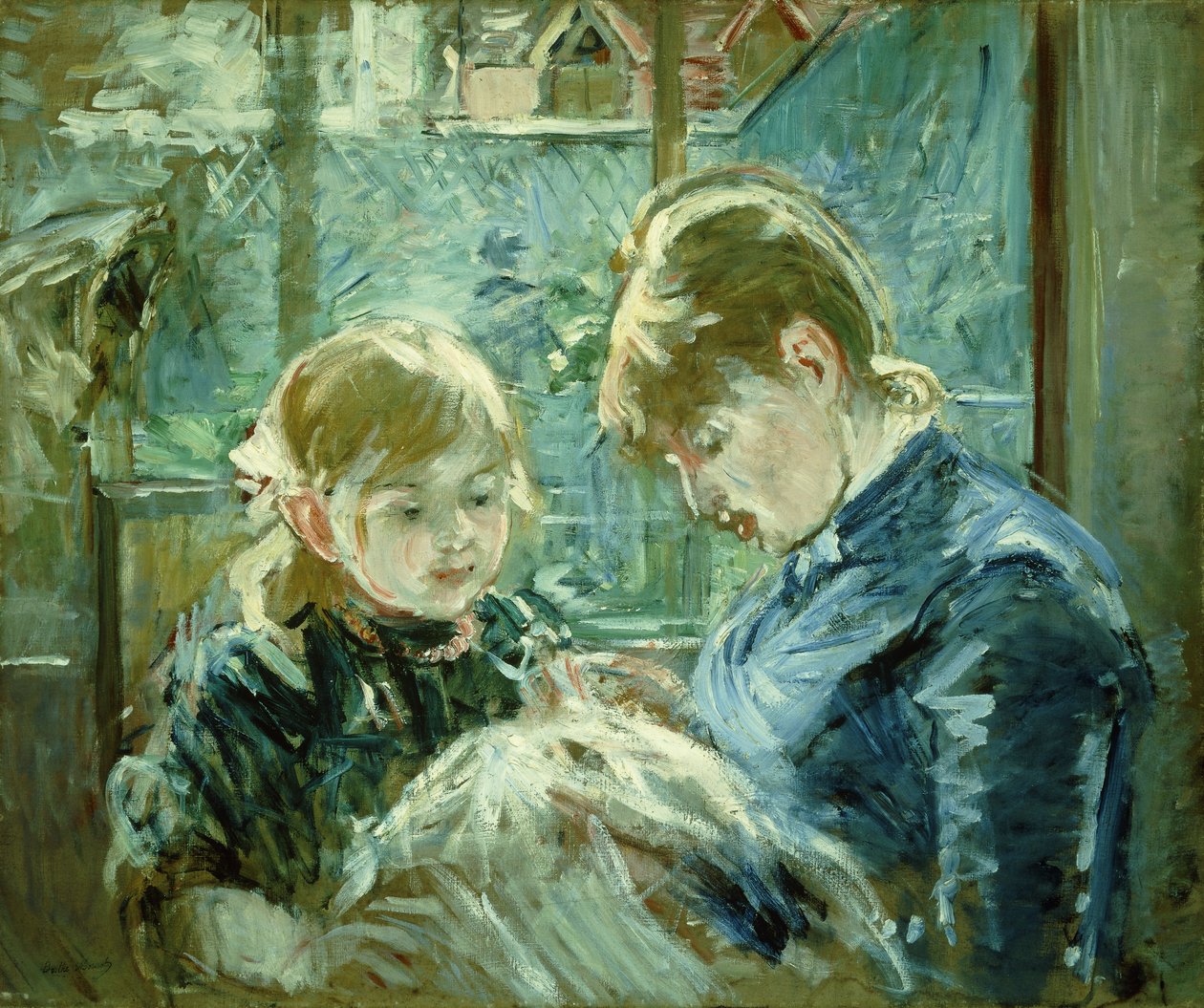 Klänningsläxan; Le Lecon de Couture, 1884 av Berthe Morisot