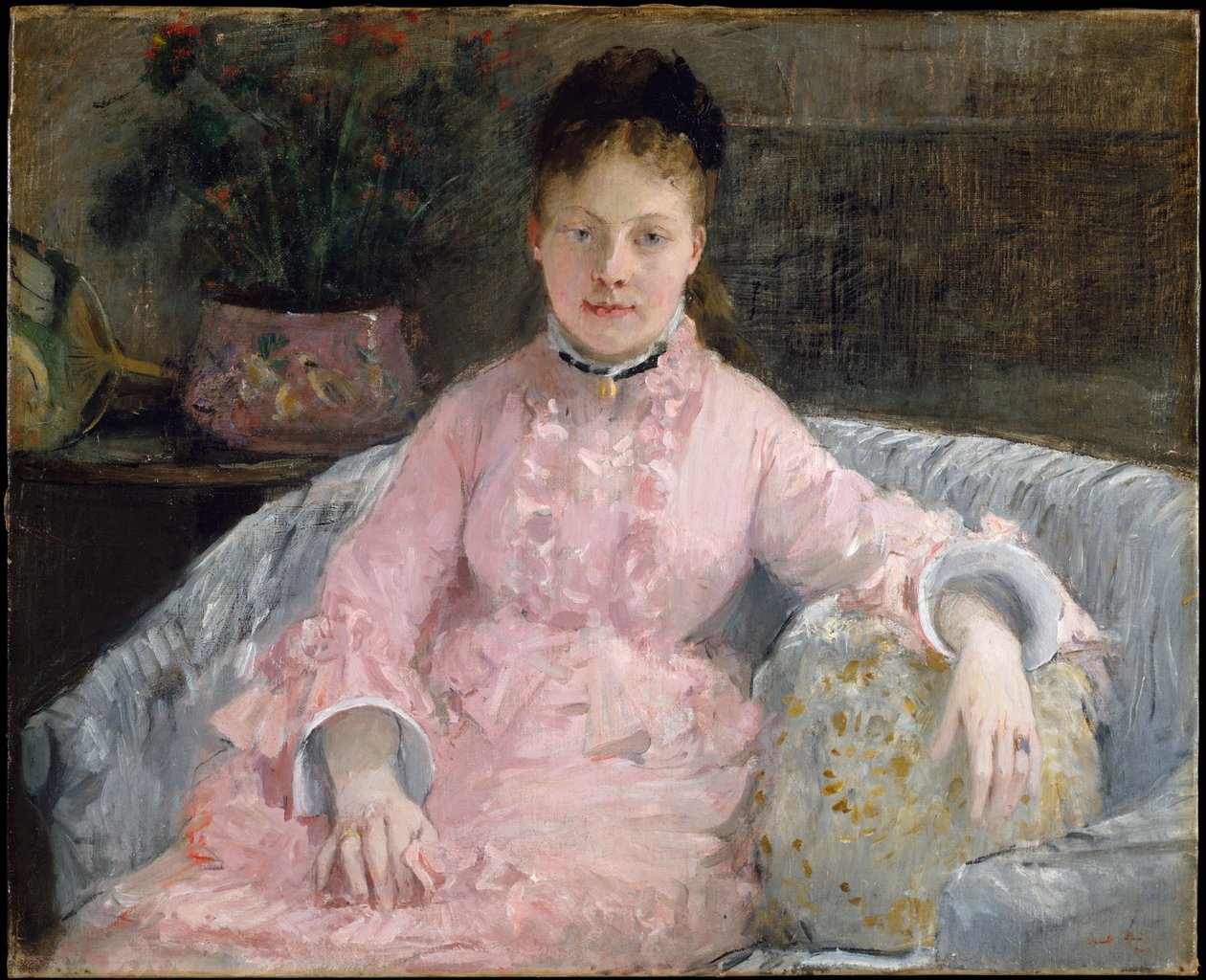 Den rosa klänningen (Albertie-Marguerite Carré, senare Madame Ferdinand-Henri Himmes, 1854–1935) av Berthe Morisot