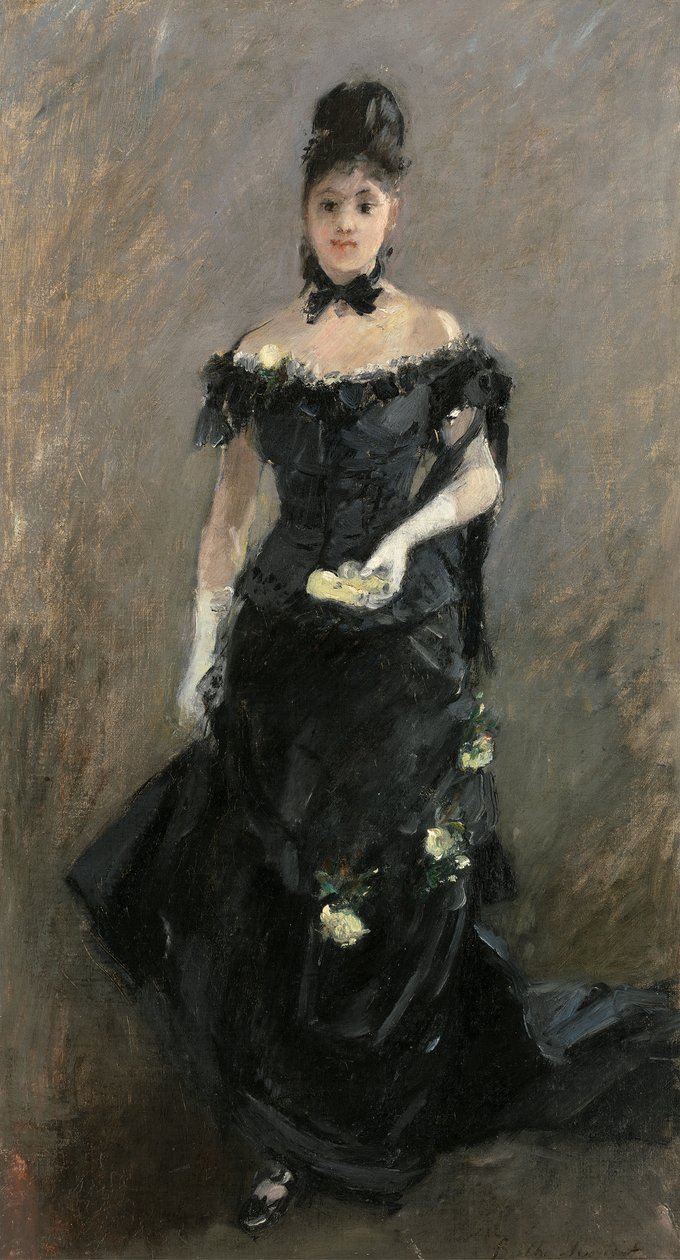 Kvinna i svart eller före teatern, 1875 av Berthe Morisot
