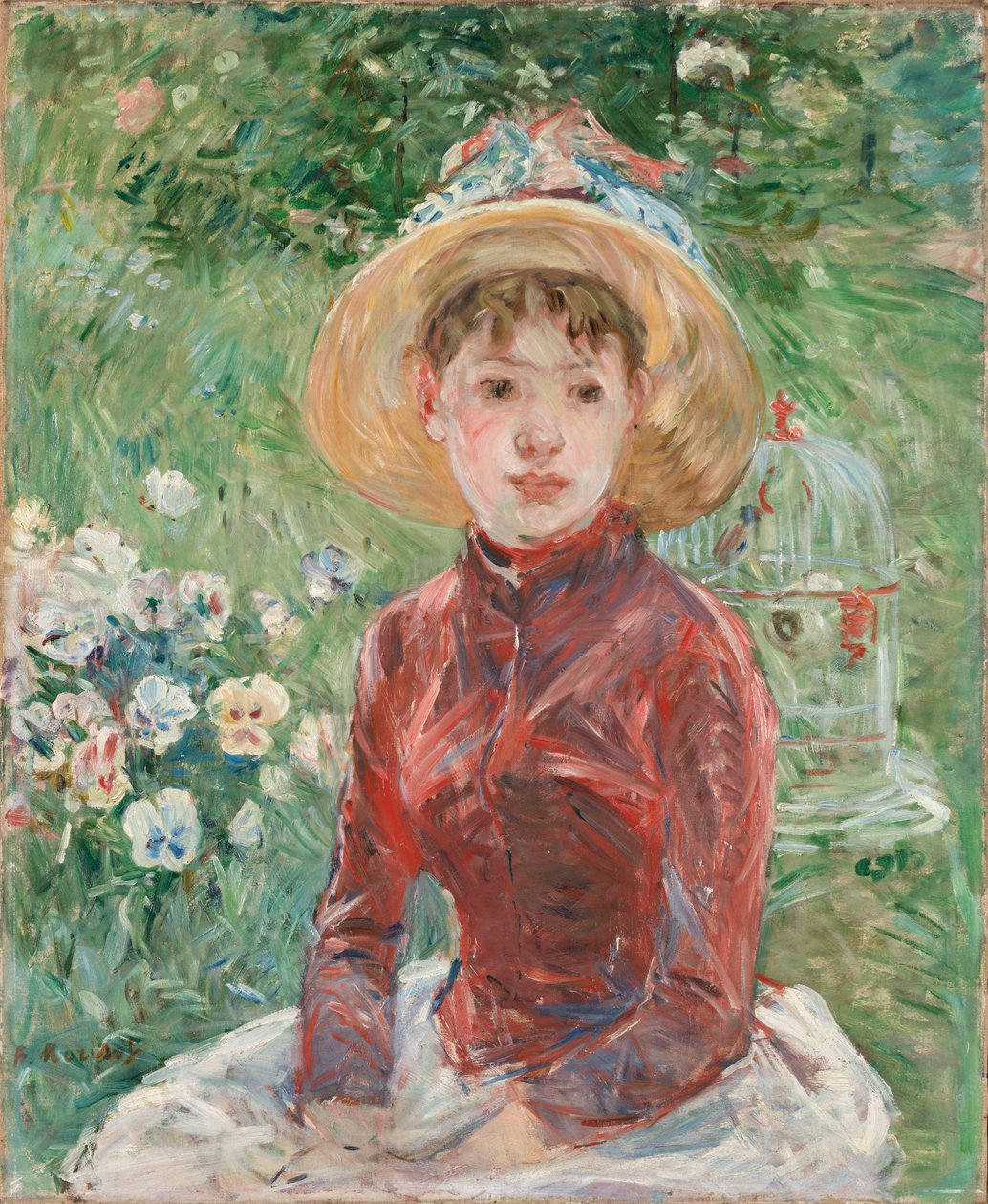 Ung flicka på gräset, den röda livkroppen Mademoiselle Isabelle Lambert, 1885. av Berthe Morisot
