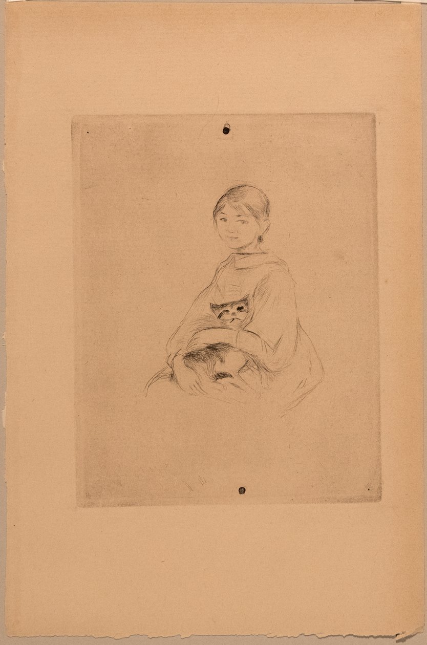 Ung flicka med katt, ca 1888 (etsning) av Berthe Morisot