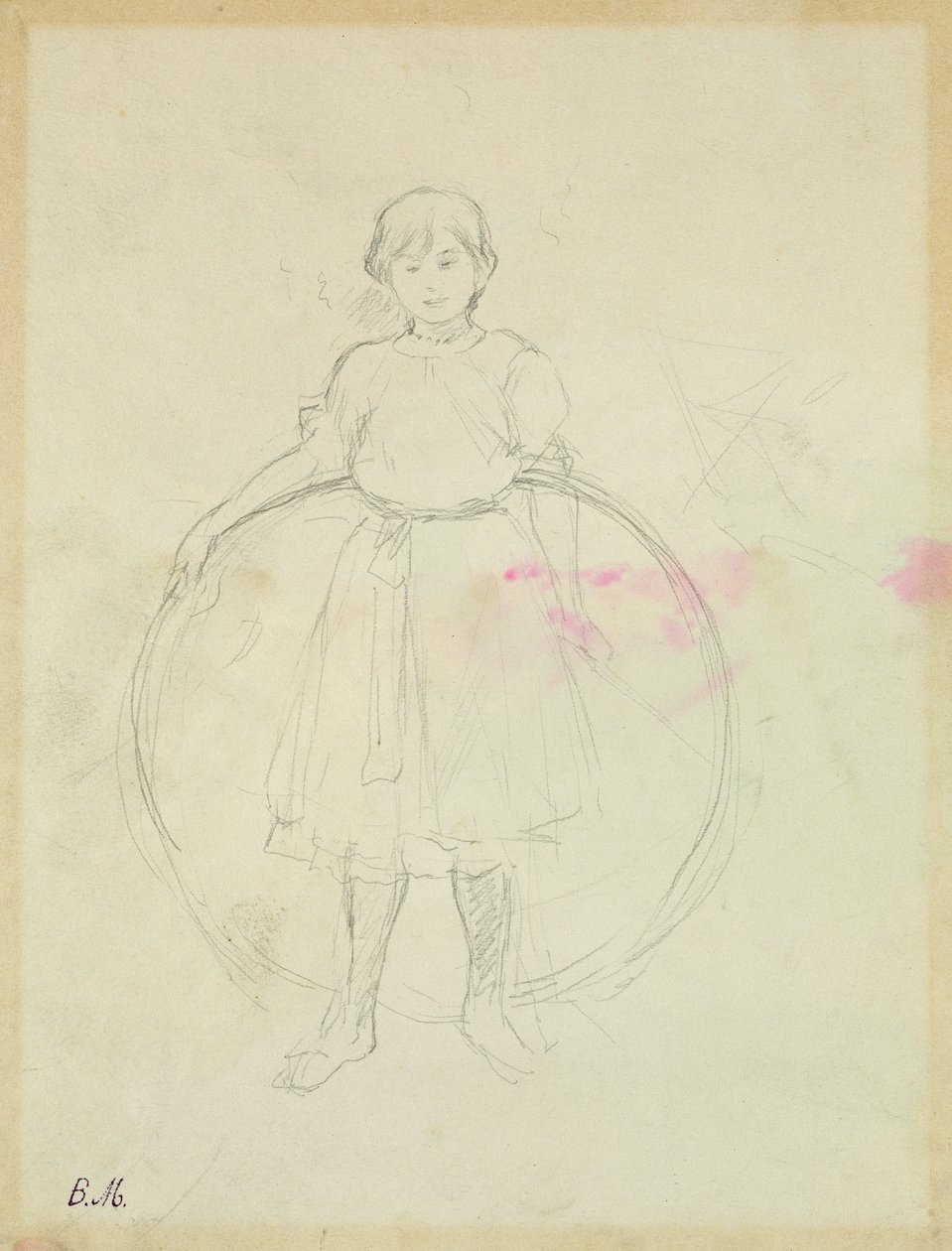 Ung flicka med en ring, 1888 (grafit på papper) av Berthe Morisot
