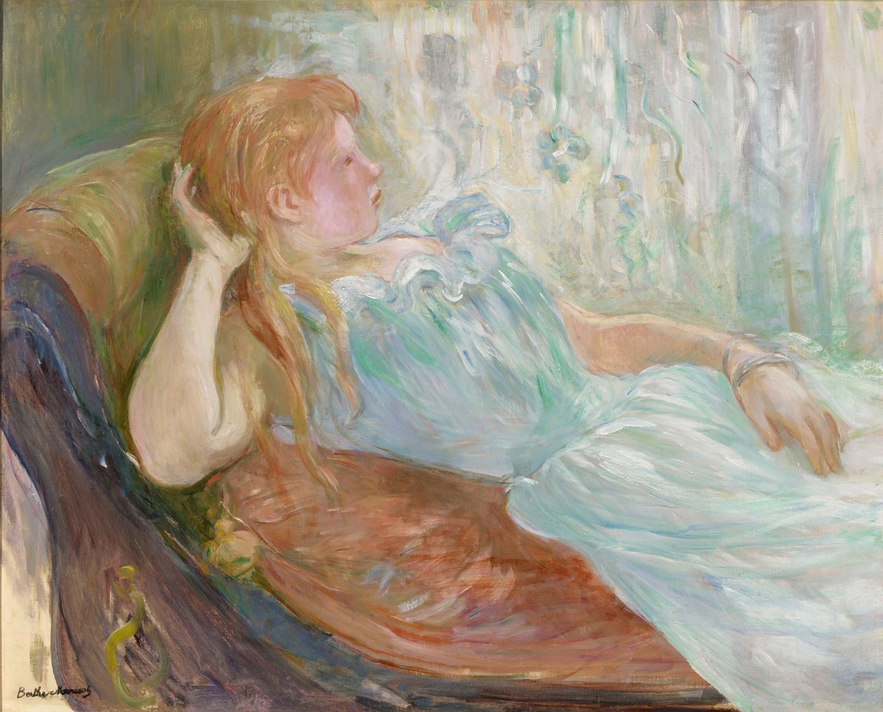 Ung kvinna på en soffa av Berthe Morisot