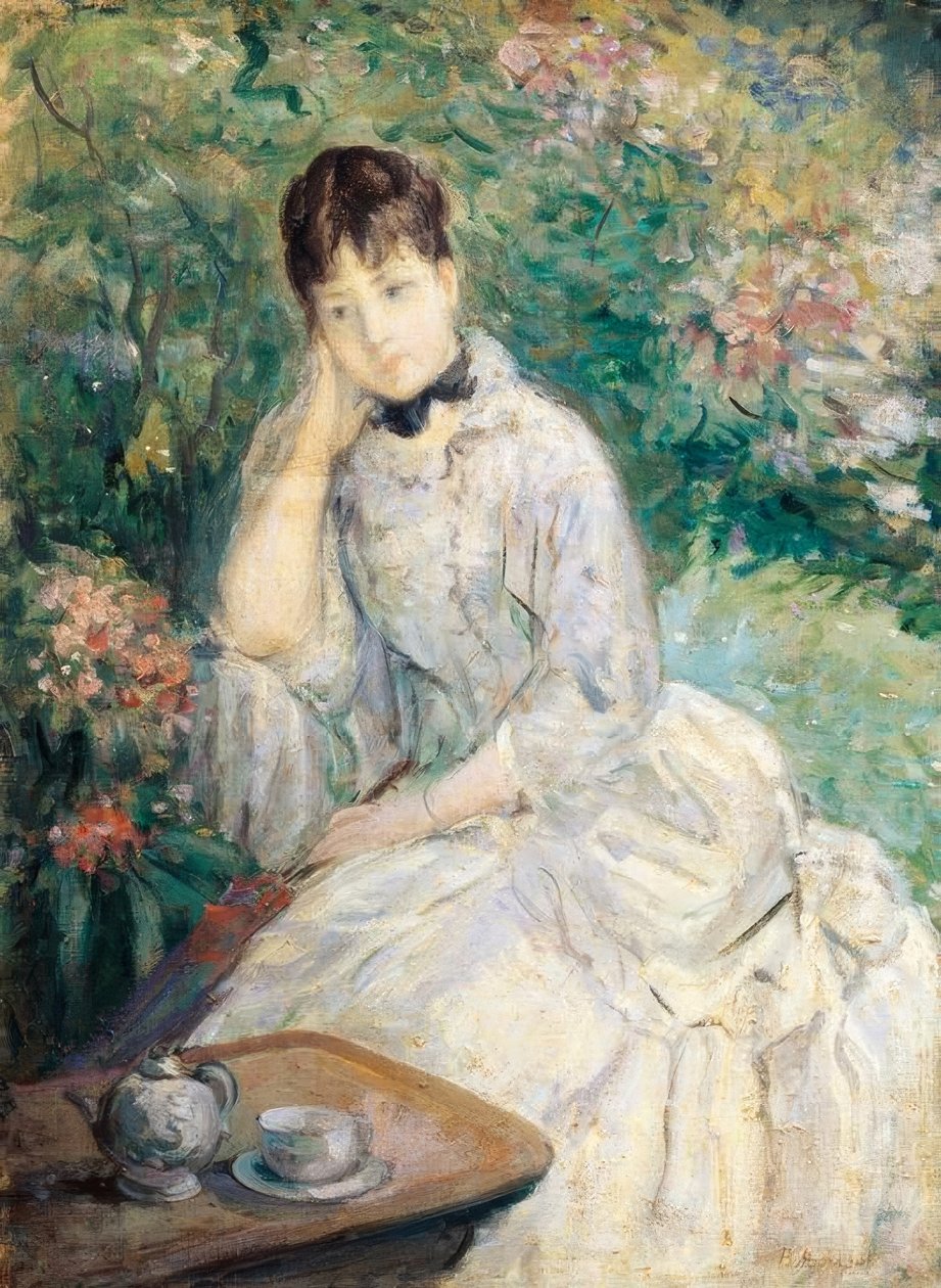 Ung kvinna sitter på en soffa, av Berthe Morisot