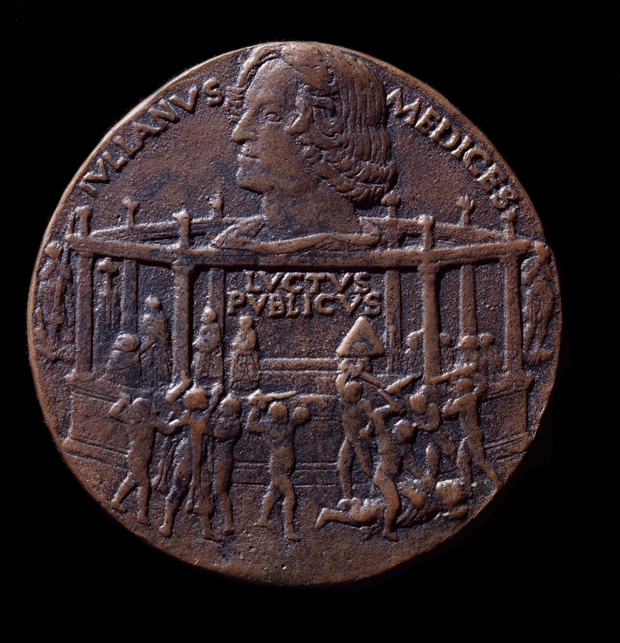 Bronsmedalj på Pazzi-konspirationen (1478) av Bertoldo di Giovanni
