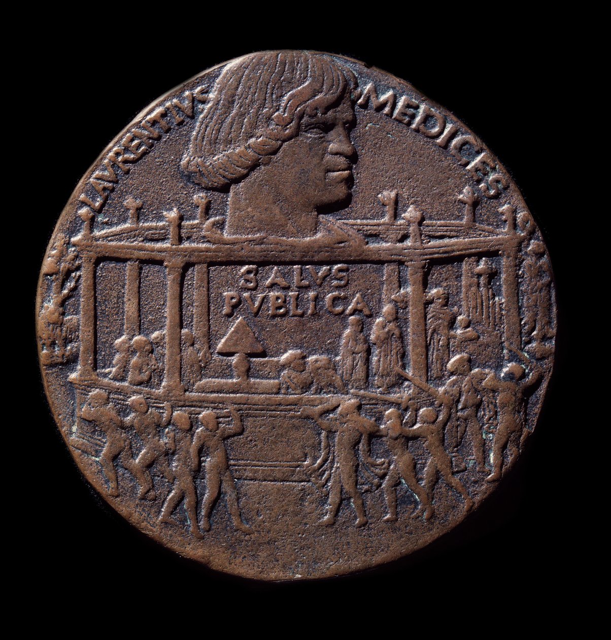 Bronsmedalj på Pazzi-konspirationen (1478) av Bertoldo di Giovanni