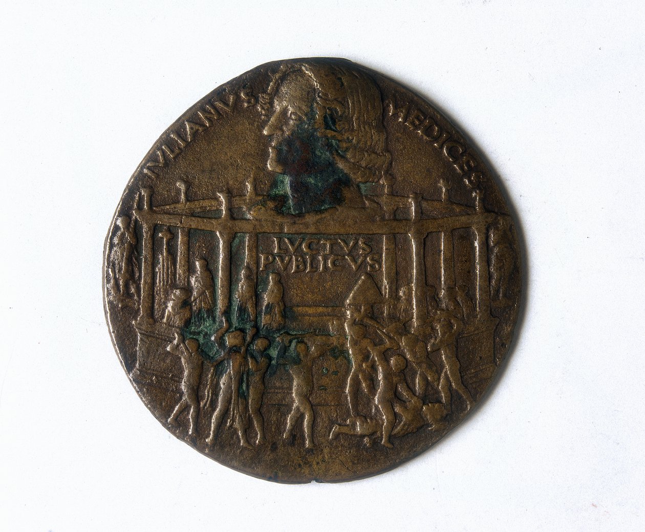 Medalj som föreställer Pazzi-konspirationen. Giuliano de 