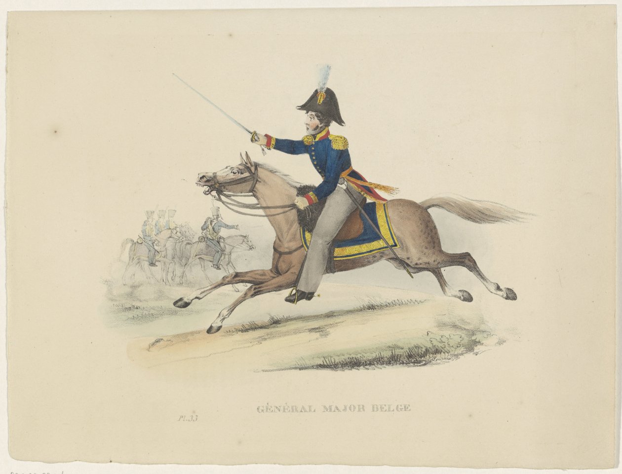 Belgisk generalmajor, 1830 Belgisk generalmajor (titel på objekt) Belgiska dräkter: antika och moderna, militära, civila och religiösa, 1830 (serietitel) av Bertrand