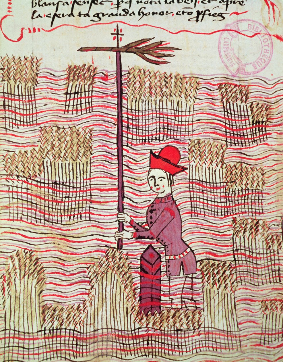Ms 327 fol.197r Surveyor in a field, från Traite dArpentage av Arnaud de Villeneuve (1240-1312) av Bertrand Boysset