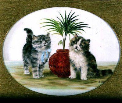 Kattungar vid en palm i en skål av Bessie Bamber