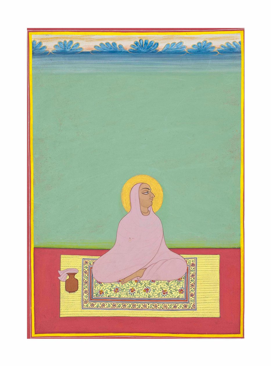 Ett porträtt av Maharaja Shri Narayan Ji, ca 1830 (ogenomskinliga pigment och guld på papper) av Bhati Shankar Das