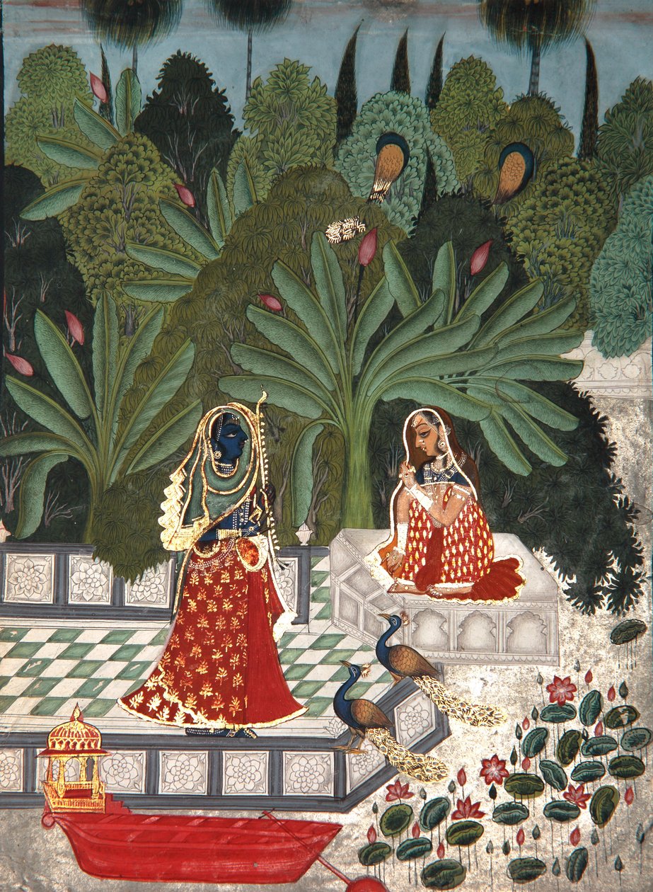 Krishna använder ett knep för att träffa sin älskade, 1781 (ogenomskinlig wc på papper) av Bhoya