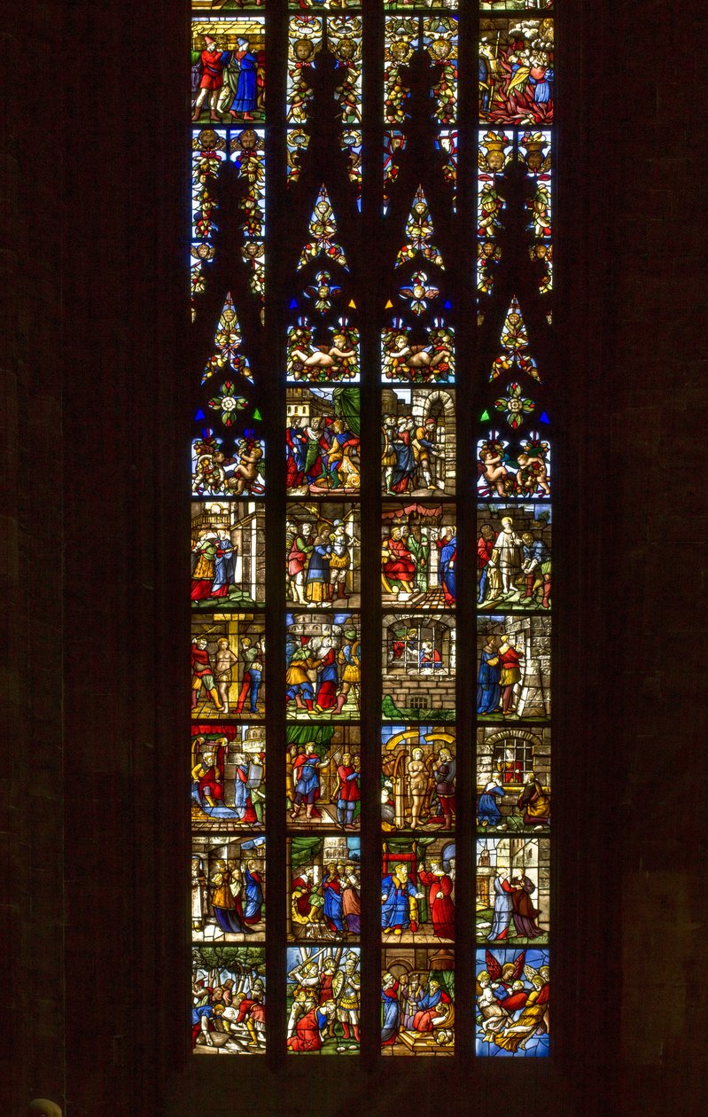 Glasmålning med berättelserna om den heliga Katarina av Alexandria, formgiven av Biagio och Giuseppe Arcimboldi, vänstra sidoskeppet i Milanos katedral av Biagio & Arcimboldi Giuseppe Arcimboldi