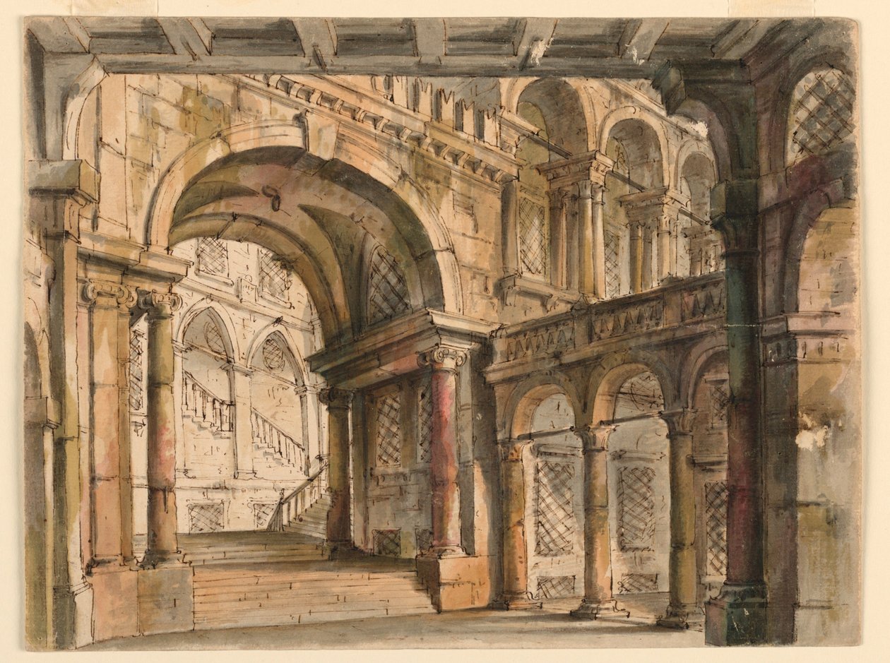 Scenografi, palatsgårdar och trappor av Bibiena Family, 1657