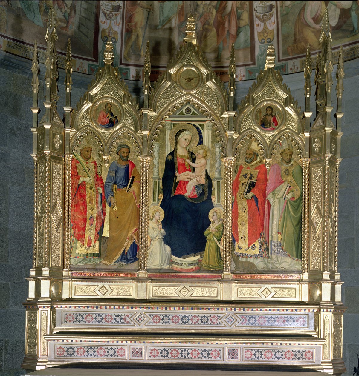 Madonna och barn med heliga (tempera på panel) (se 139090) av Bicci di Lorenzo