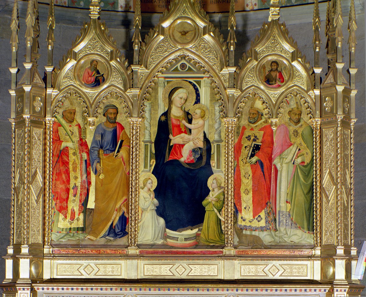 Madonna och barn med heliga (tempera på panel) (se 139091) av Bicci di Lorenzo