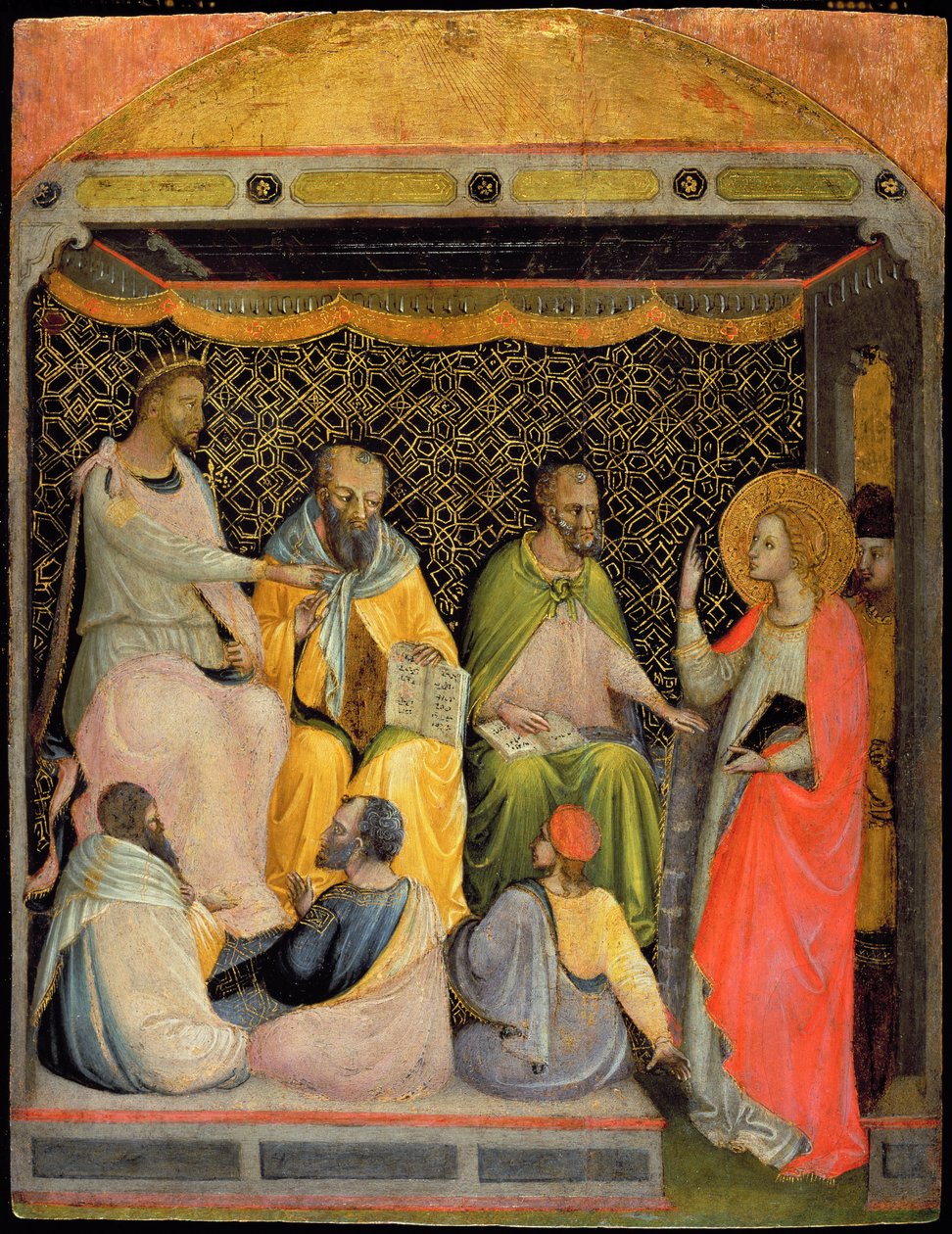 Den heliga Katarina av Alexandria i diskussion med filosoferna (tempera på panel) av Bicci di Lorenzo