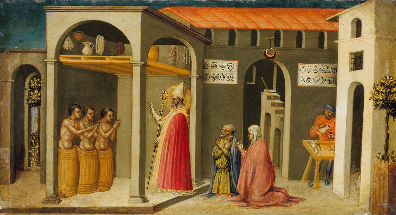 Saint Nicholas återupplivar tre ungdomar, 1433-35. av Bicci di Lorenzo