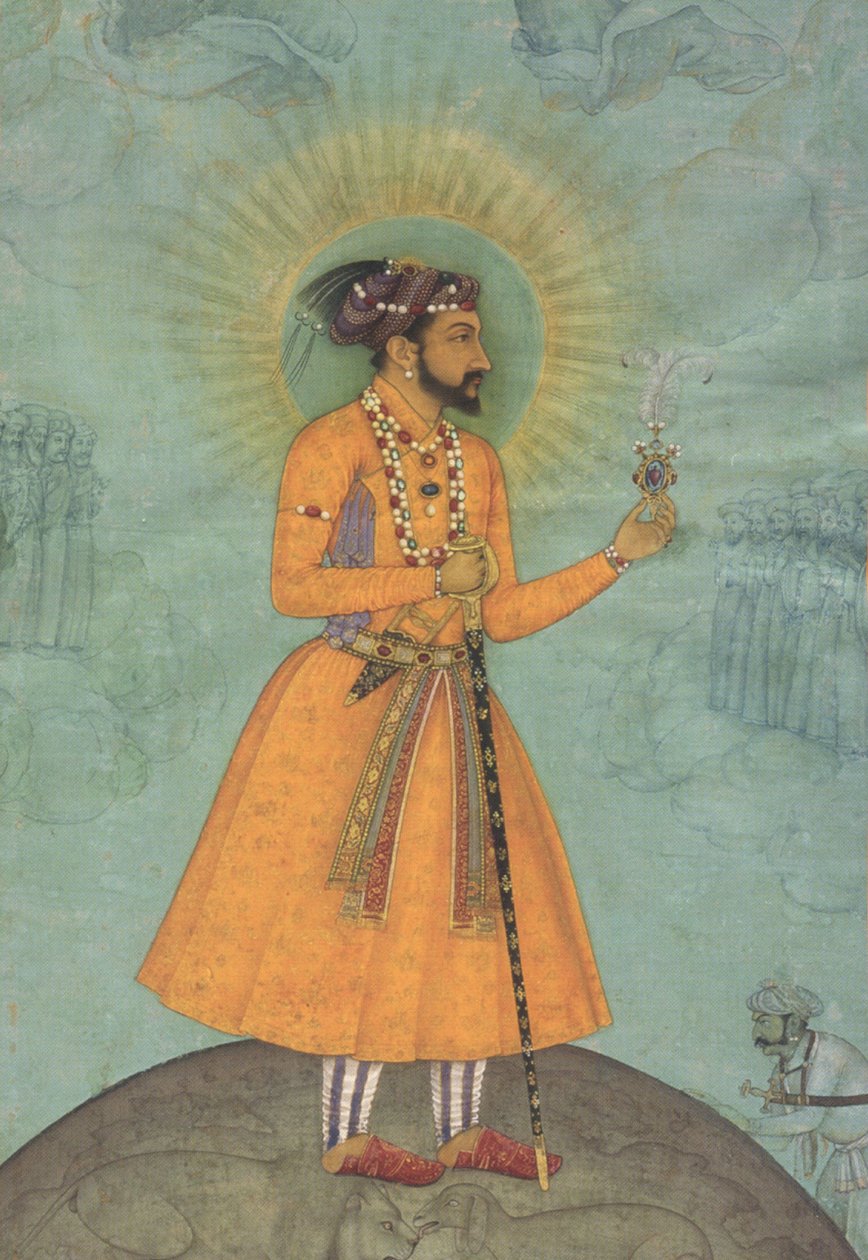 Mogulkejsaren Shah Jahan stående på en jordglob (CBL In 07A.16) av Bichitr