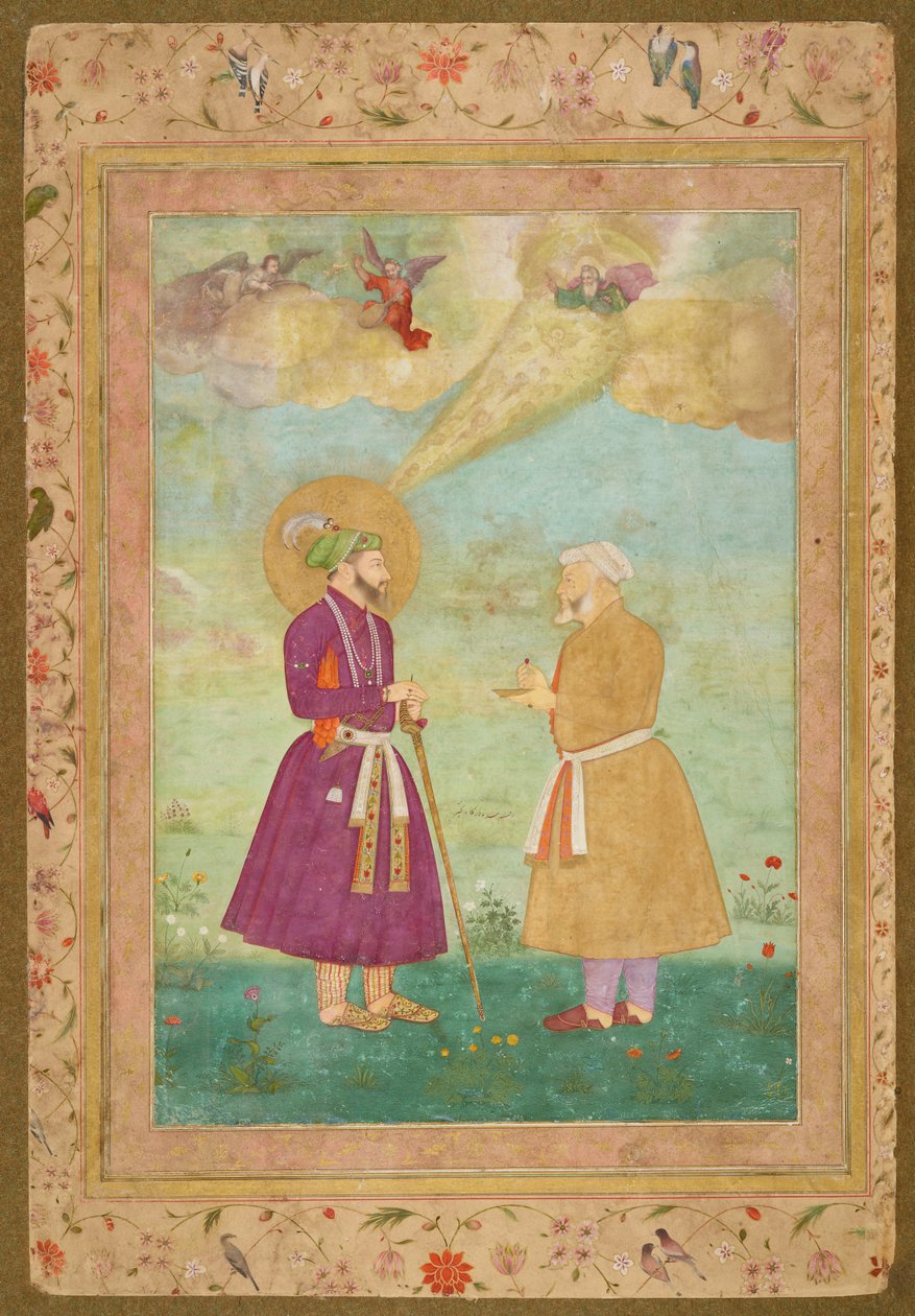 Shah Jahan med Asaf Khan från Late Shah Jahan Album, ca 1640 (opak akvarell, bläck och guld på papper monterat på kartong) av Bichitr Bichitr
