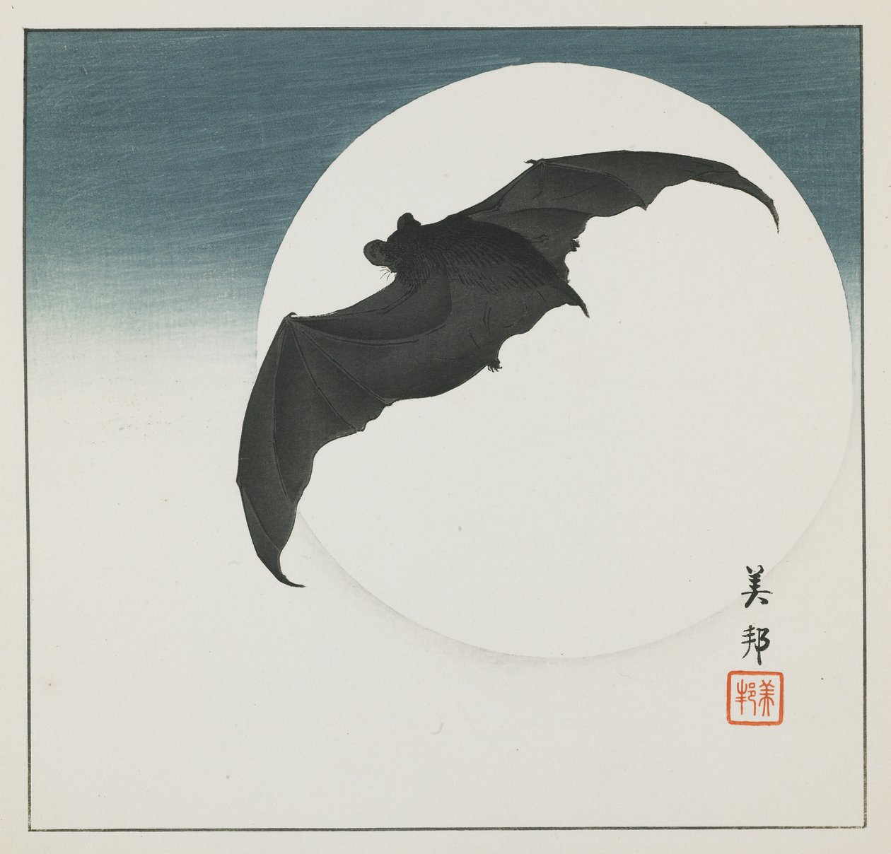 Fladdermus och måne, tidigt 1900-tal av Biho Takashi or Takahashi (b. 1873. fl 1890 1930)